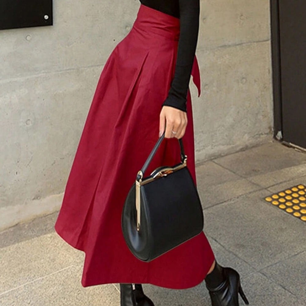 New A-Line Skirt Umbrella Skirt Bow Women Day Big Swing Skirt Slim Waist Long - Picture 2 of 5